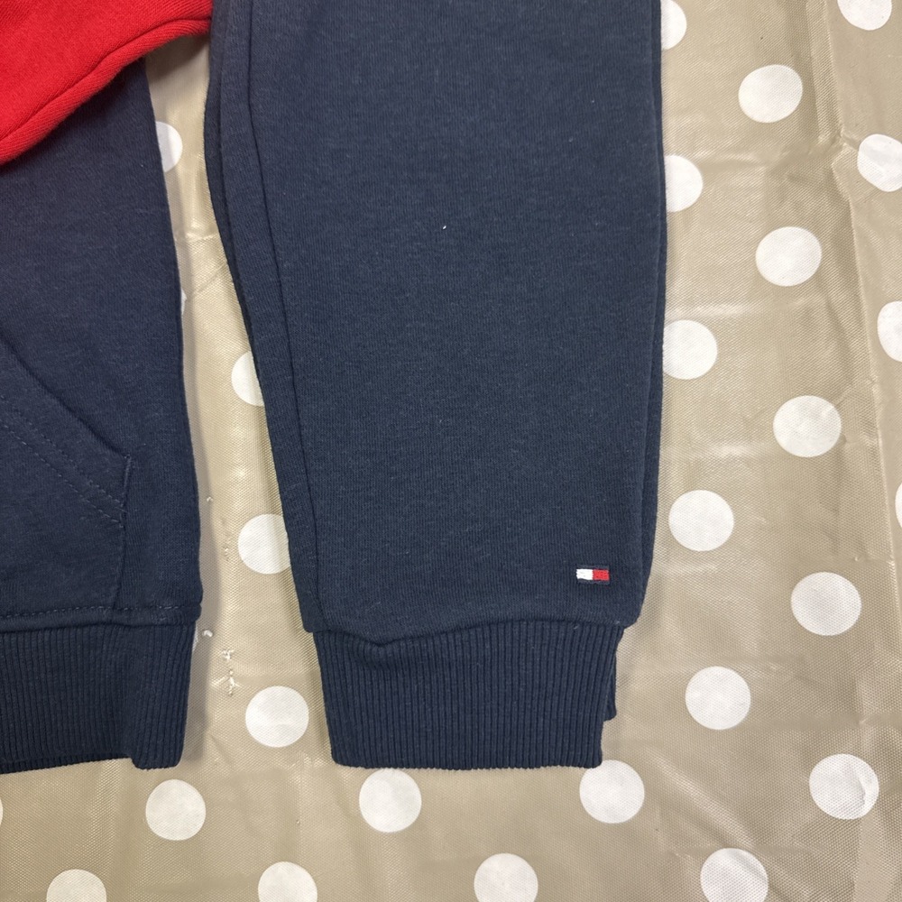 Tommy Hilfiger Jogger Set Boys 3-6 Months Navy Blue With Red Hooded With Pockets - Picture 4 of 10